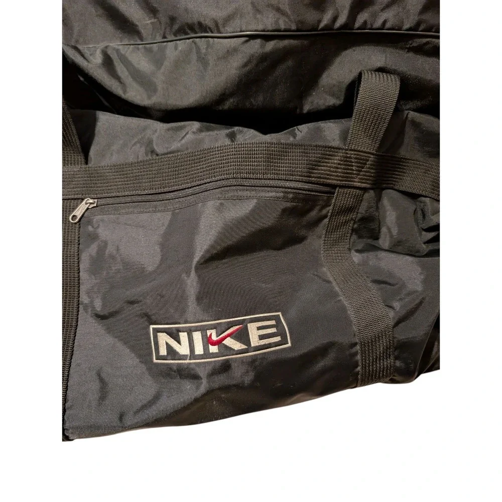 Vintage‎ Nike Duffel Bag 90s Nylon Black Red Swoosh Gym Travel Sports...